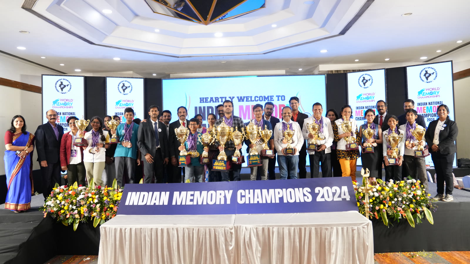 Dr. P Srinivas Kumar with competitors at the Indian National Memory Championship