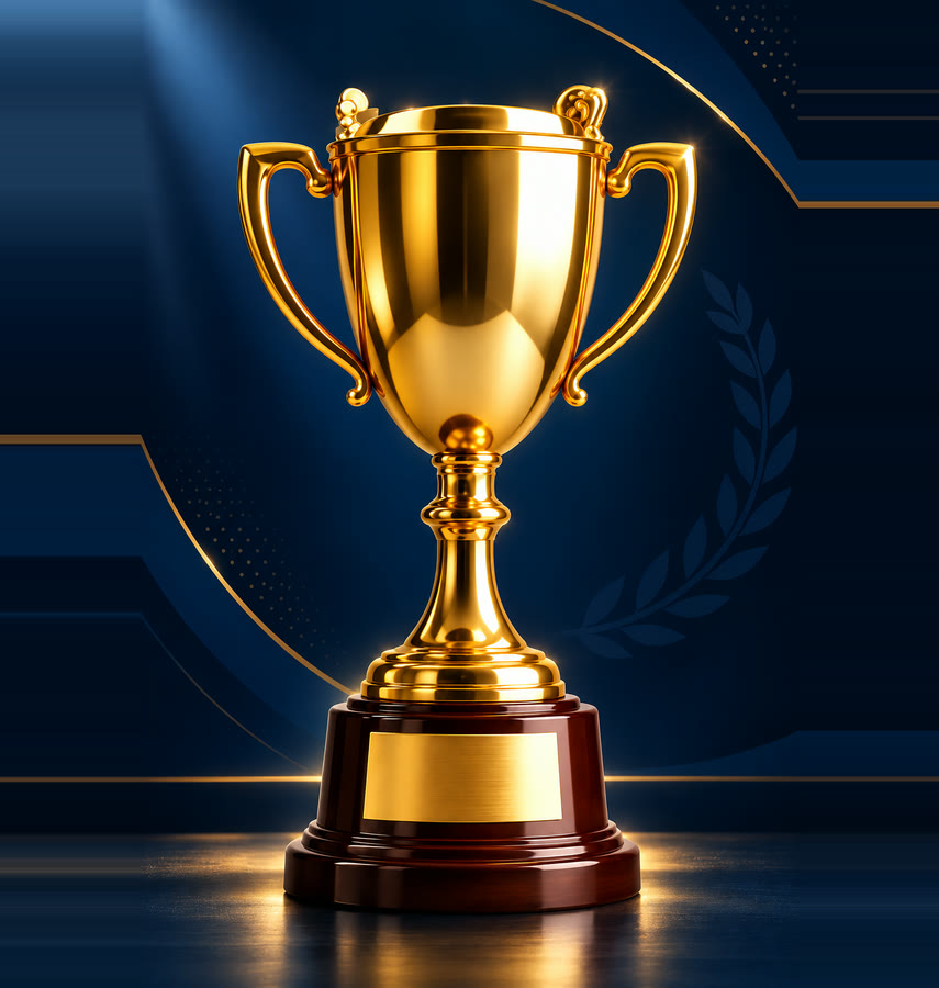 Gold trophy on a navy stage for the 17th Indian National Open Memory Championship 2026