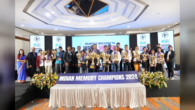 Indian Memory Champions 2024 with their trophies at the 15th Indian National Open Memory Championship, Hyderabad
