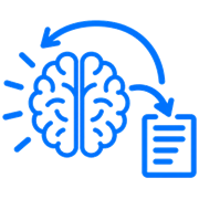 Recall stage icon: brain sending information to a written sheet