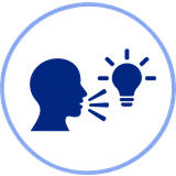 Awareness icon: a person speaking beside a lightbulb