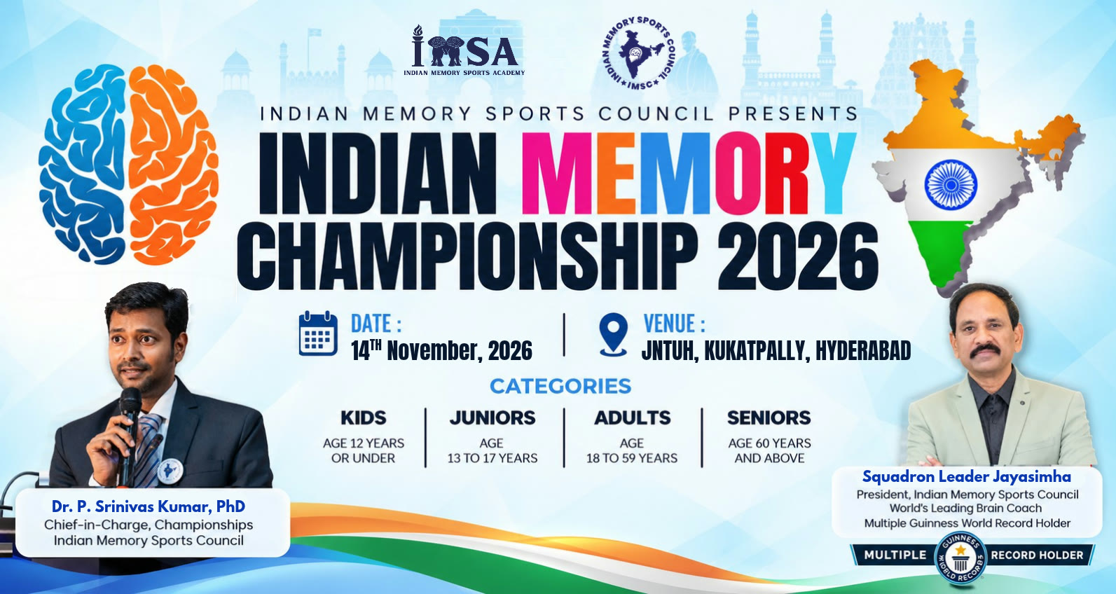 Indian Memory Championship 2026 poster - 14 November 2026, JNTUH Kukatpally, Hyderabad