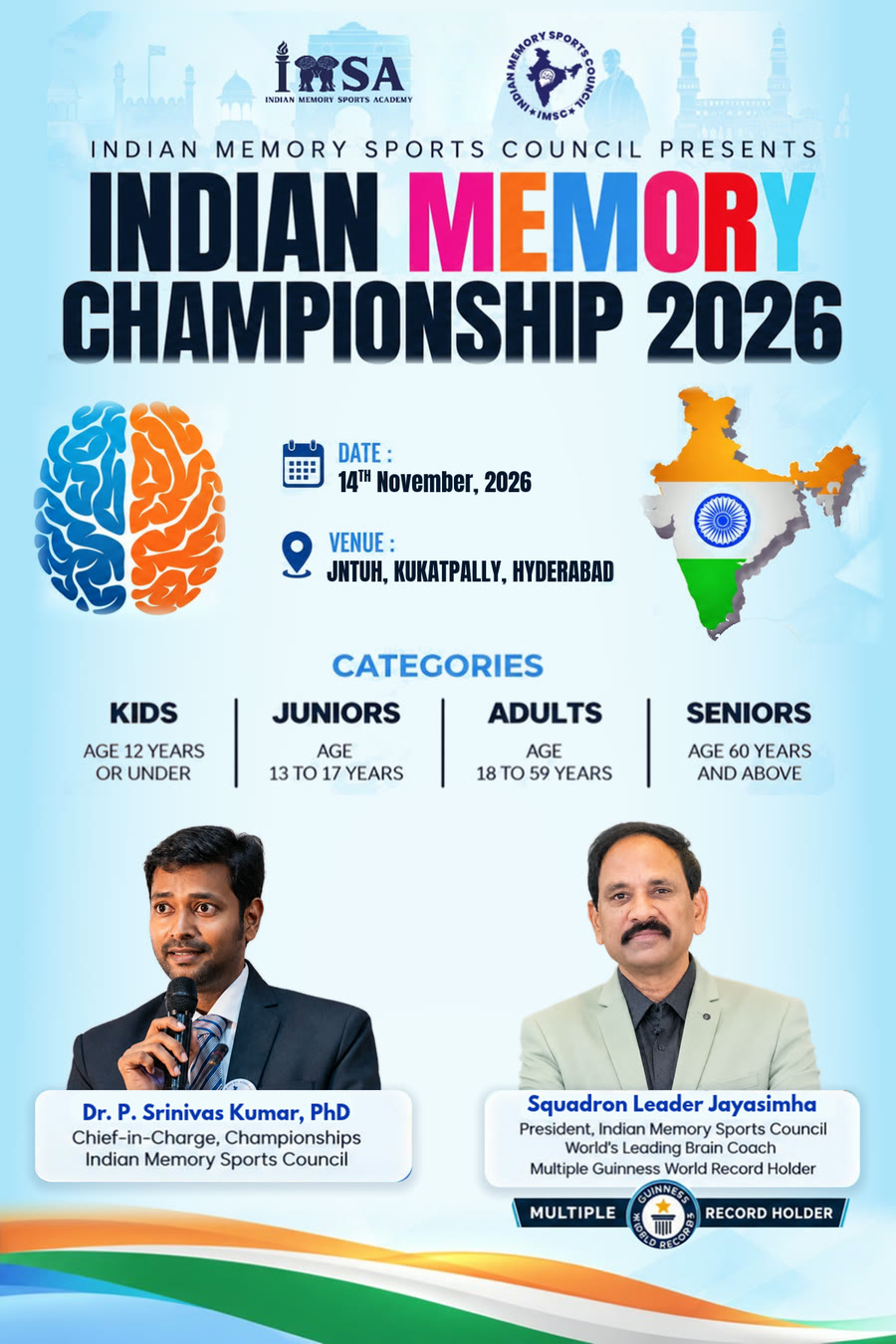 Indian Memory Championship 2026 poster - 14 November 2026, JNTUH Kukatpally, Hyderabad