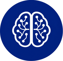 White brain icon on a navy circle