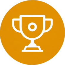 White trophy icon on an orange circle