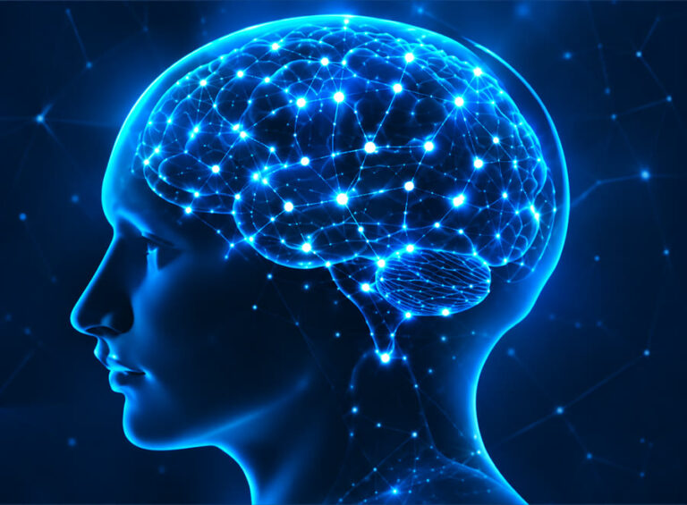 Illustration of a human head with a glowing neural network, representing trained memory