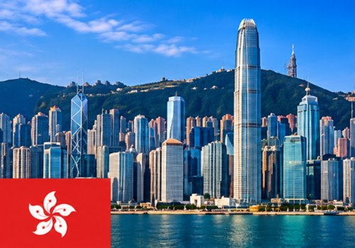 Hong Kong landmark with the national flag