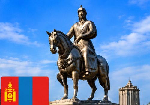 Mongolia landmark with the national flag