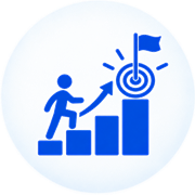 Figure climbing steps to a target with a flag, for Set Goals