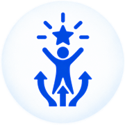 Figure reaching for a star with rising arrows, for Discover Your Potential