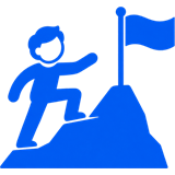 Climber reaching a summit flag, for Challenge