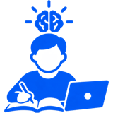 Person studying with notes and a laptop, for Train