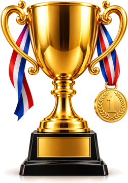 Gold trophy with a first-place medal